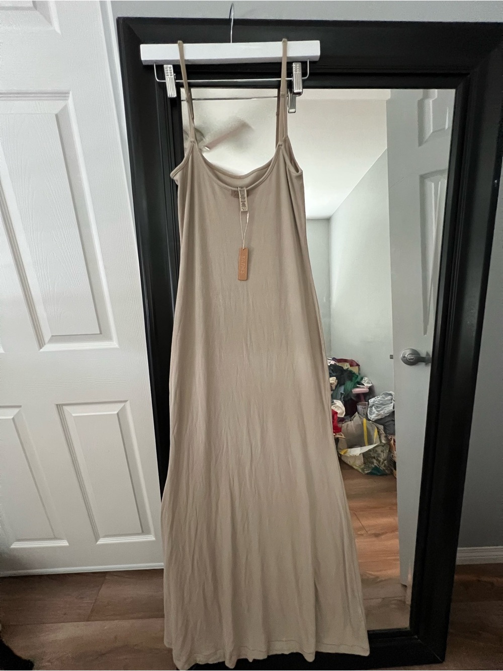SKIMS Strapless Maxi Slip Dress in Taupe